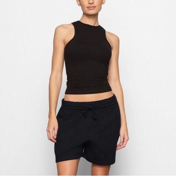 Skims Nwt Boyfriend Fleece Cotton Shorts In Onyx - Picture 1 of 6